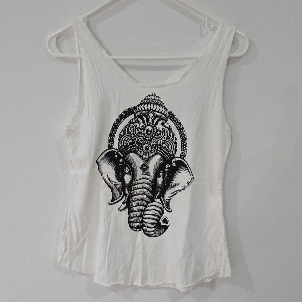 Siem Reap White Elephant Print Tank Top